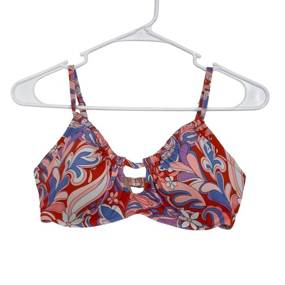 Shade & Shore Womens Floral Printed Bikini Top Size 34C Multicolor Nylon/Spandex - Picture 9 of 12